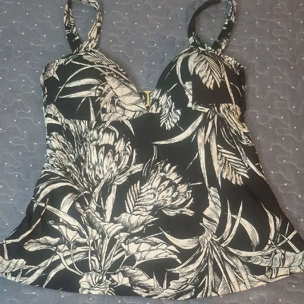 Alex Marie Floral Black Women's Tankini Swim Top size small